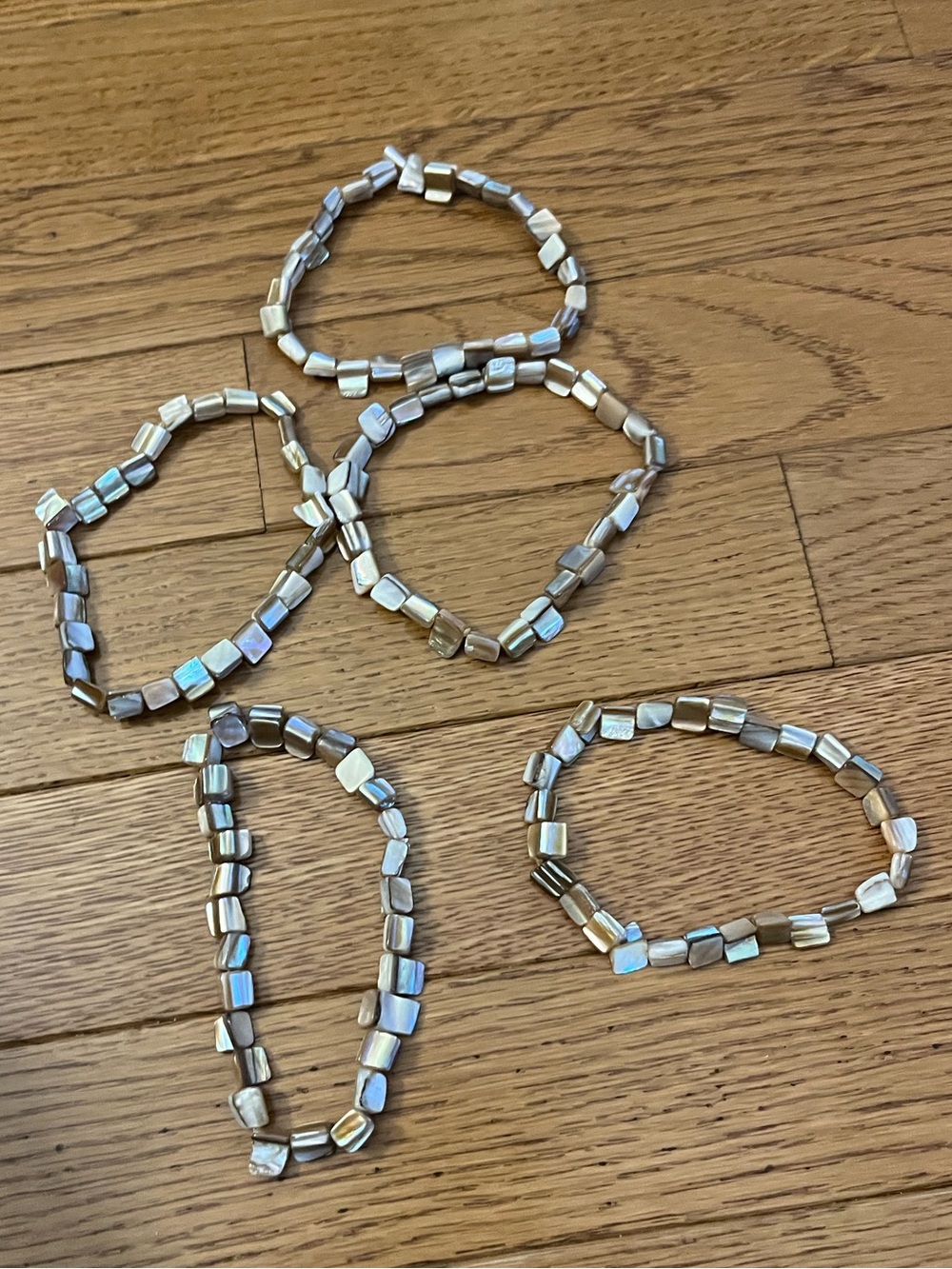 Iridescent Pearl Bead Stretch Bracelet - Neutral Tones